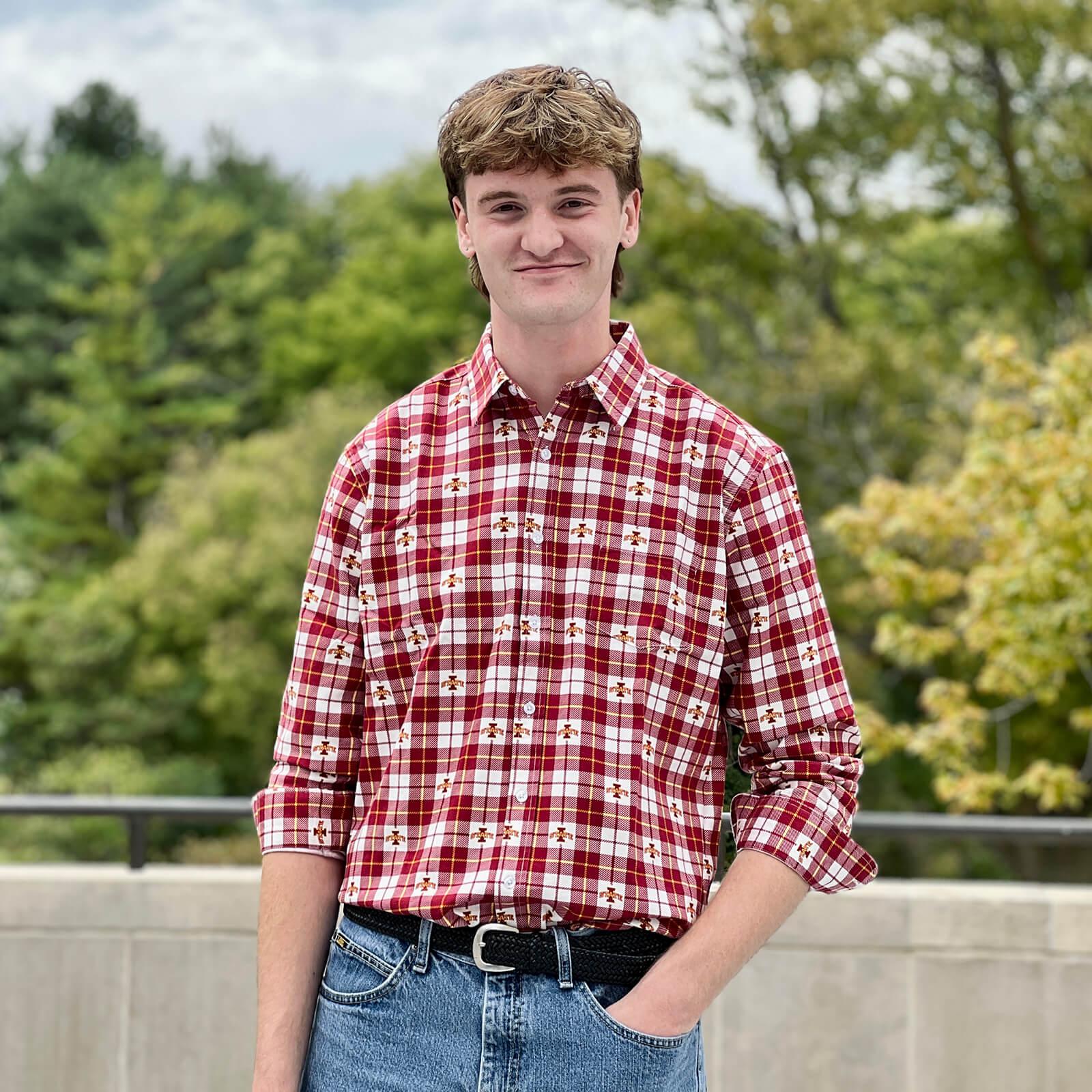 Red and gold flannel shirt cheap
